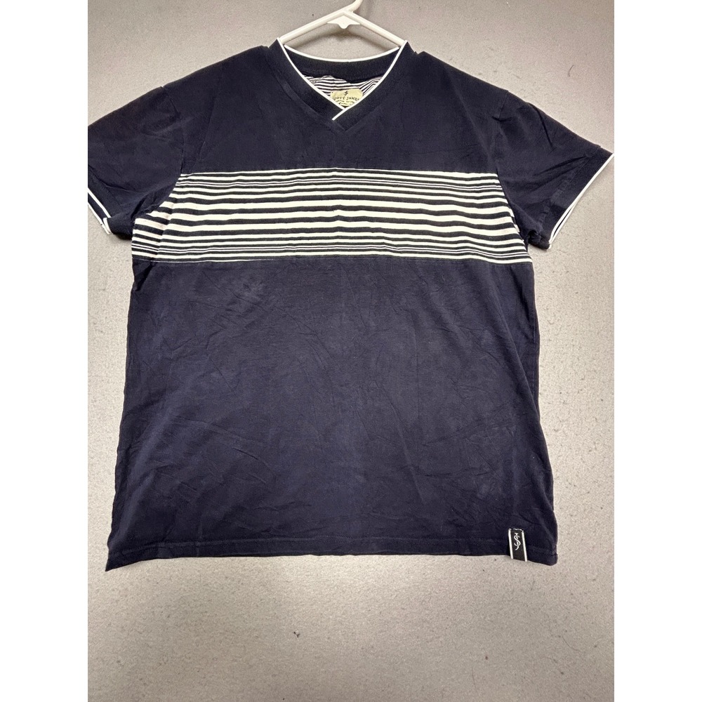 Scott James T Shirt Cotton Navy Blue Striped Large Mens